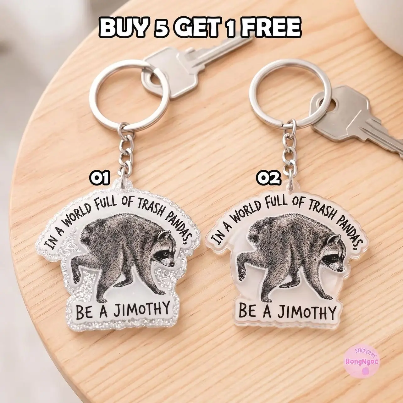 Jimothy Raccoon Keychain, Acrylic Trash Panda Bag Charm, Feral Animal Keyring
