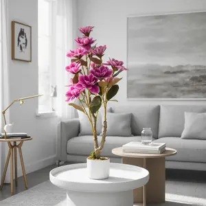 Garvee 3FT Tall Artificial Magnolia Tree with Lifelike Pink Yulan Flowers, Realistic Faux Potted Plant for Indoor Home and Office Desk Decoration, 37.4 Inch