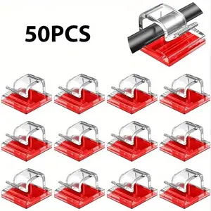 50 Mini Cable Clips Self-Adhesive Wire Organizers, Home Office Desk Clamp Hooks, Car & Outdoor String Lights Management Accessories, Work Organizer, Cable Management Kit, Desk Organizer Tidy