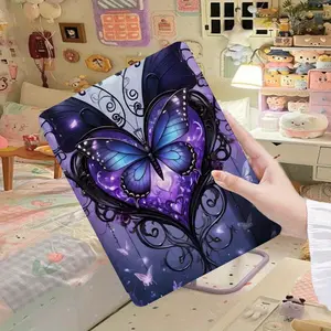 Love Protective Case for iPad with Built-in Pen Tray - Elegant Purple Butterfly & Floral Design, Durable TPU Material, Compatible with for ipad 9.7/10.2/10.9/12.9/Pro 11/10th Gen, Cute Case for iPad, Glossy Finish