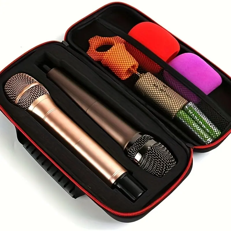 Wireless Microphone Box, Portable Compact Microphone Case, Hard Eva Cover, Dual Handheld Microphone Box, Shockproof, Zippered, Travel Case
