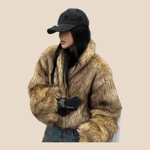 Chic Autumn Winter Faux Raccoon Fur Jacket Women Short Cropped Style Street Fashion Luxury Warm Outerwear Elegant Design