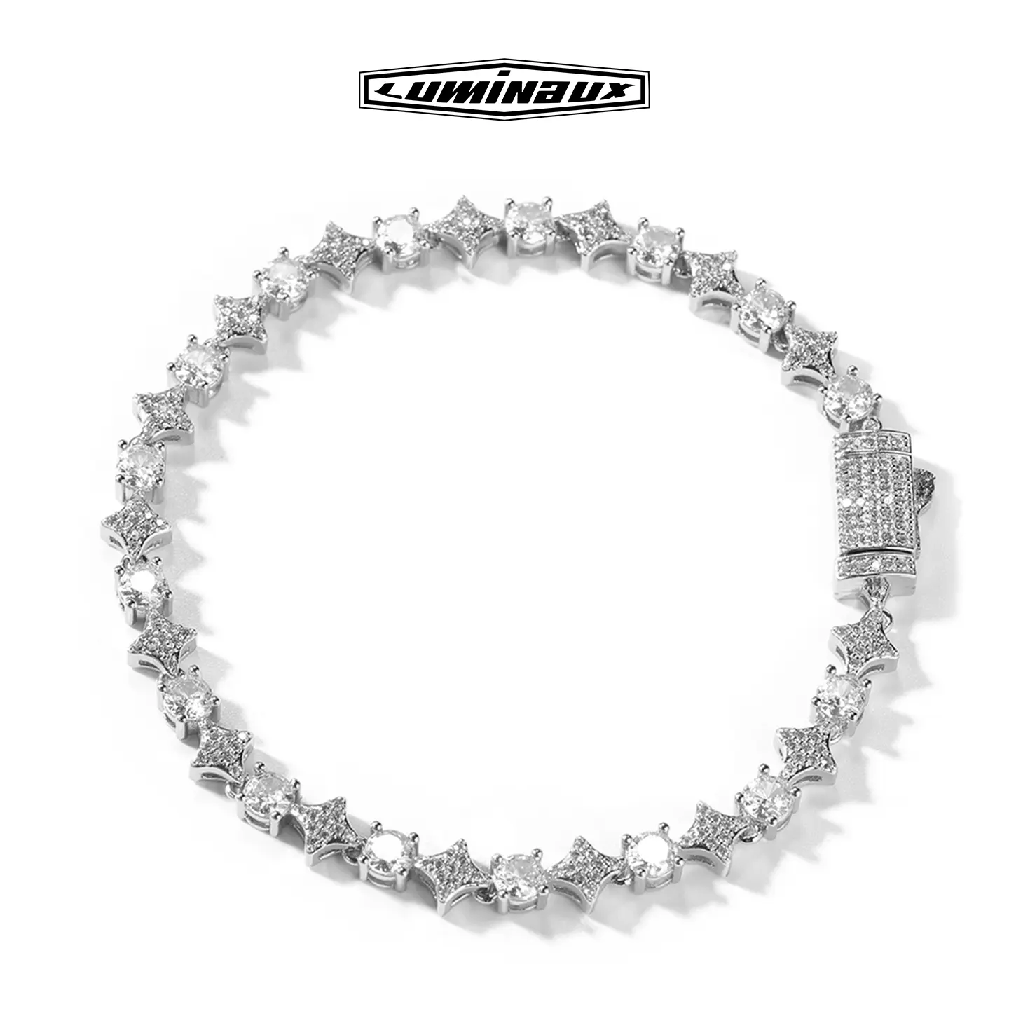Durable Elegant Iced Out VVS CZ Tennis Bracelet, Hip Hop Moon-Star Chain, Unisex Men's Accessories, Gifts for Boyfriend Birthday Gifts for BF, Jewelry, Cubic Zirconia Bracelet, Exquisite Bracelet