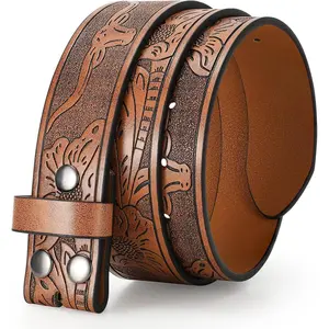 Western Belts for Men without Buckle Cowboy Cowgirl Leather Mens Belts for Jeans