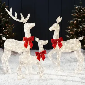 Best Choice Products 4Ft 3-Piece 2D Lighted Christmas Deer Family Set, Large Outdoor Yard Reindeer Holiday Decoration with 175 LED Lights, Stakes, Zip Ties - White Best Choice Products