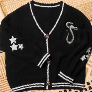 Women's Knitted Cardigan Long Sleeve Button Loose Short Cardigan Coat Jacket