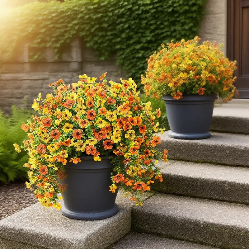 2Pcs UV-Resistant Flower-Shaped Hanging Artificial Eucalyptus Plants - Natural Look Artificial Flower Arrangement, Decorative Fake Greenery for Balcony, Wardrobe, Garage Indoor/Outdoor Home Decor, Study