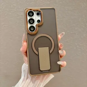 New Folding Holder Matte Phone Case for Samsung for Galaxy S26 S25 S24 S23 S26 Ultra S26 Plus S25FE Series Magnetic Shockproof Stand Plating Lens Frame Back Cover