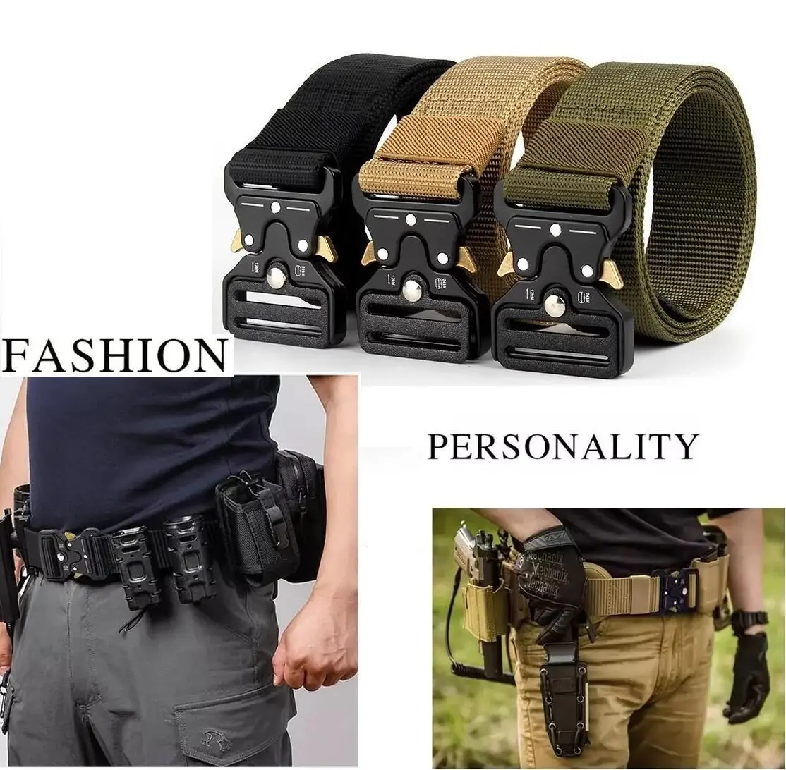 Men's Polyester Holeless Casual Military Tactical Webbing Belt - Durable, Environment Friendly, Outdoor Men's Accessory with Adjustable, Quick-Release Waistband for Pants, Durable Belt, Men's Accessories, Tactical Accessories