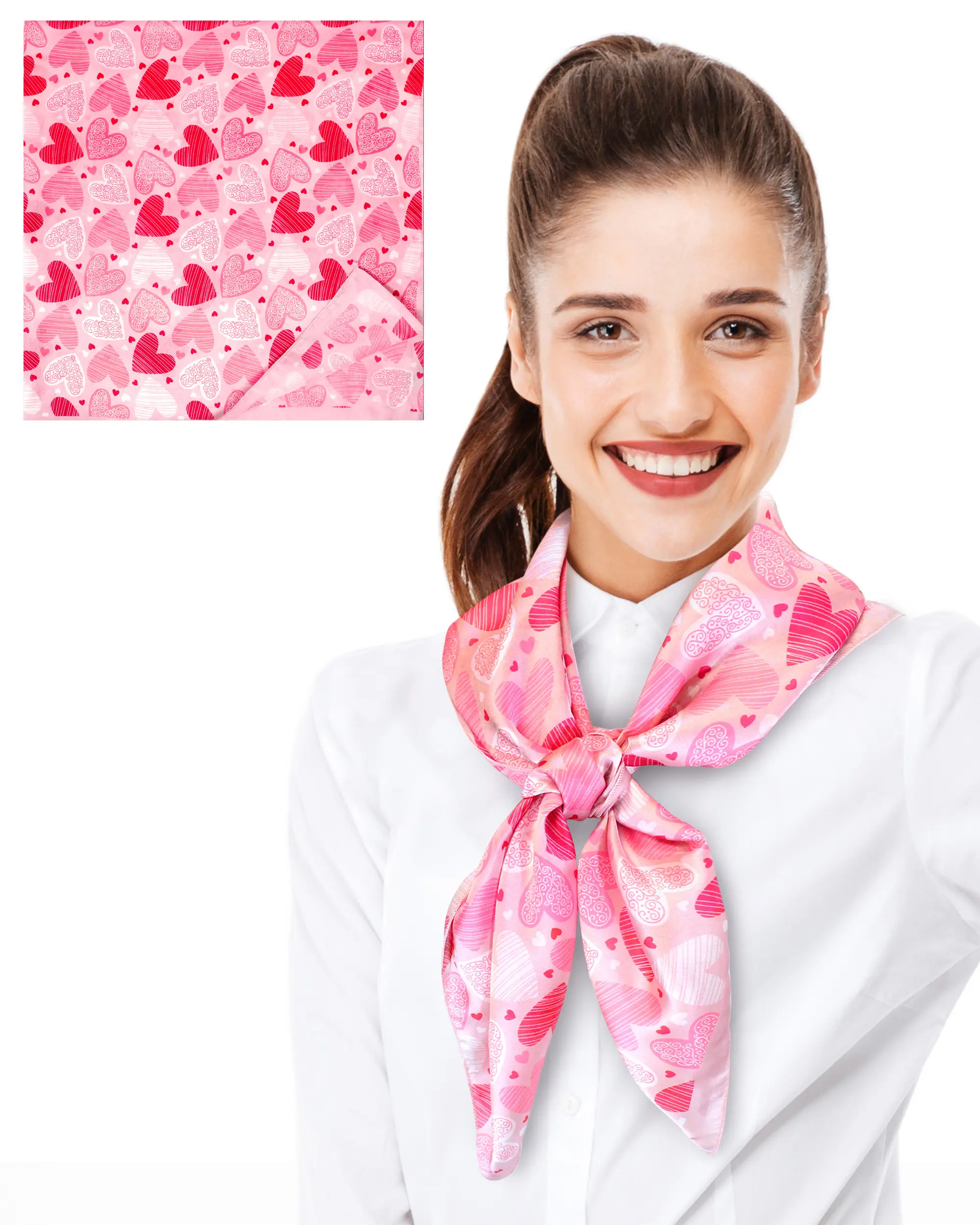 CBC Crown Women's All-Seasons Lightweight Silk-Feeling Scarf, 35"x35" Pink Valentine's Day Themed Daily Fashion Accessory for Female