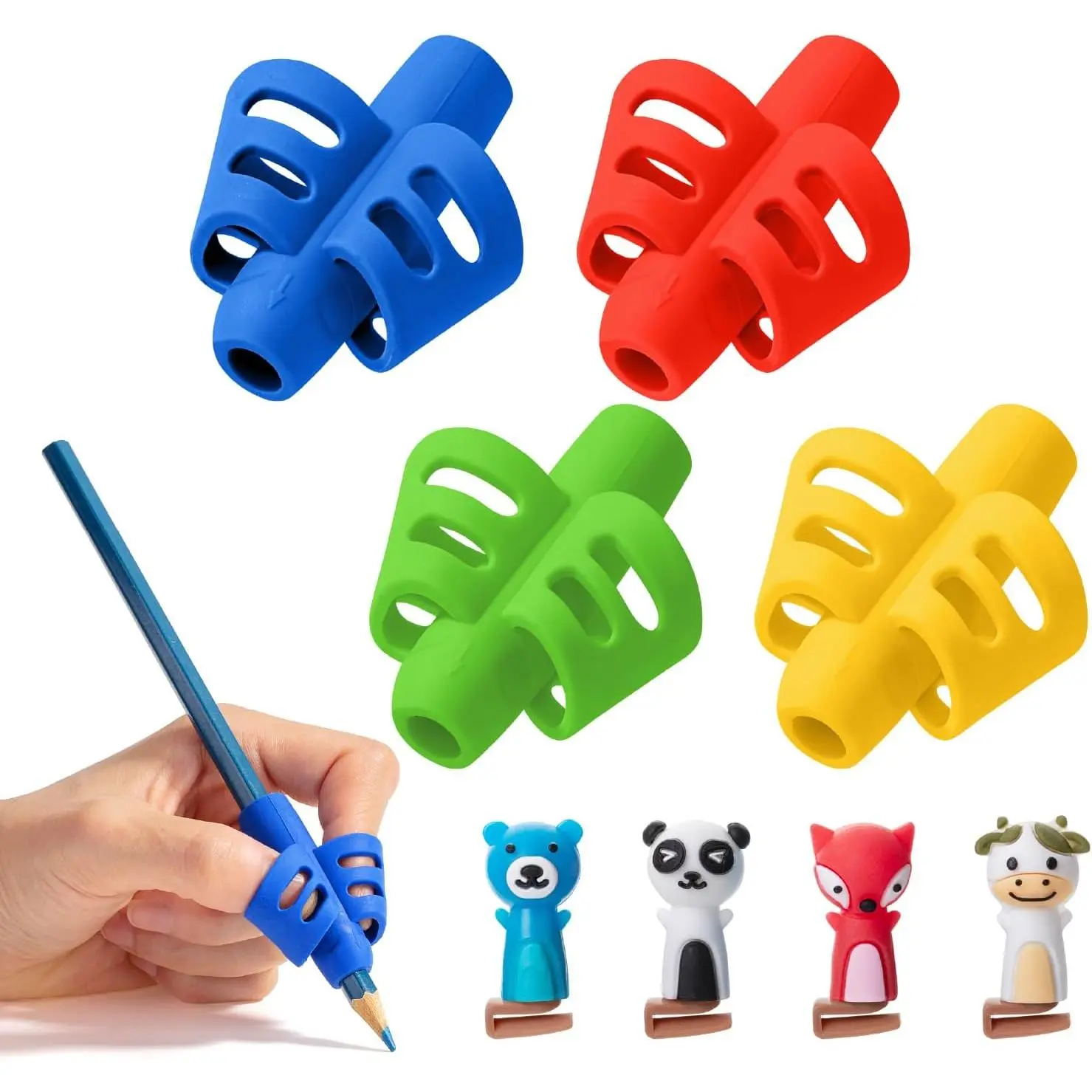 - cil Grips for  Handwriting, 4 Pack with 4 Clips, Bright Colors, Flexible Silicon cil Holder for , Right & Left-Handed