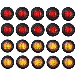 20PCS LED Marker Lights Kit – 3/4" Amber & Red Clearance Lights for Trailer, Truck, RV & Bus, Bright & Durable Side Marker Lights