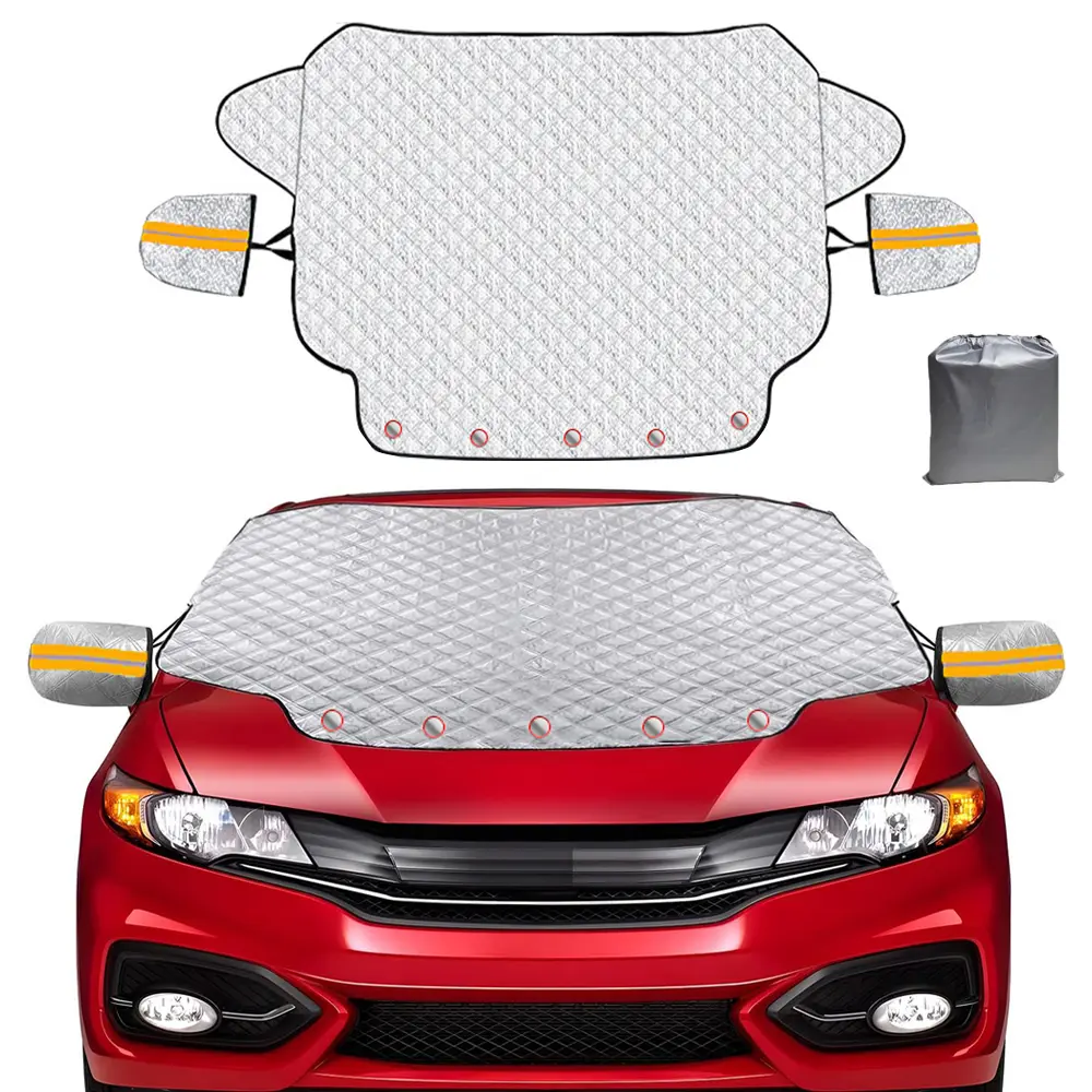 Car Windshield Snow Cover, Frost Ice Windscreen Covers with Magnetic Edges, 4 Layers Thickness Snow Protector Covers with Side Mirrors Cover Easy to Use for Car SUV CRV Trucks (Large)