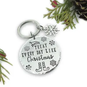 Treat Every Day Like Christmas Key Ring, cute snowflake charm, hand-stamped, gift, Mother's Day, birthday