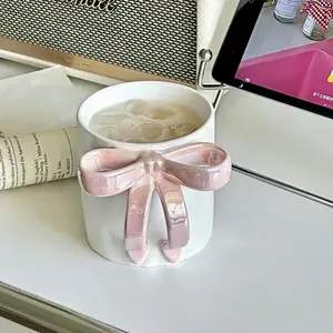 BowKnot Pearl Glaze Coffee Mug - 11.8oz Ceramic Mug with Hand-Sculpted Bowknot & Pearl Finish - Enchanting Sakura Pink Color - Perfect Gift