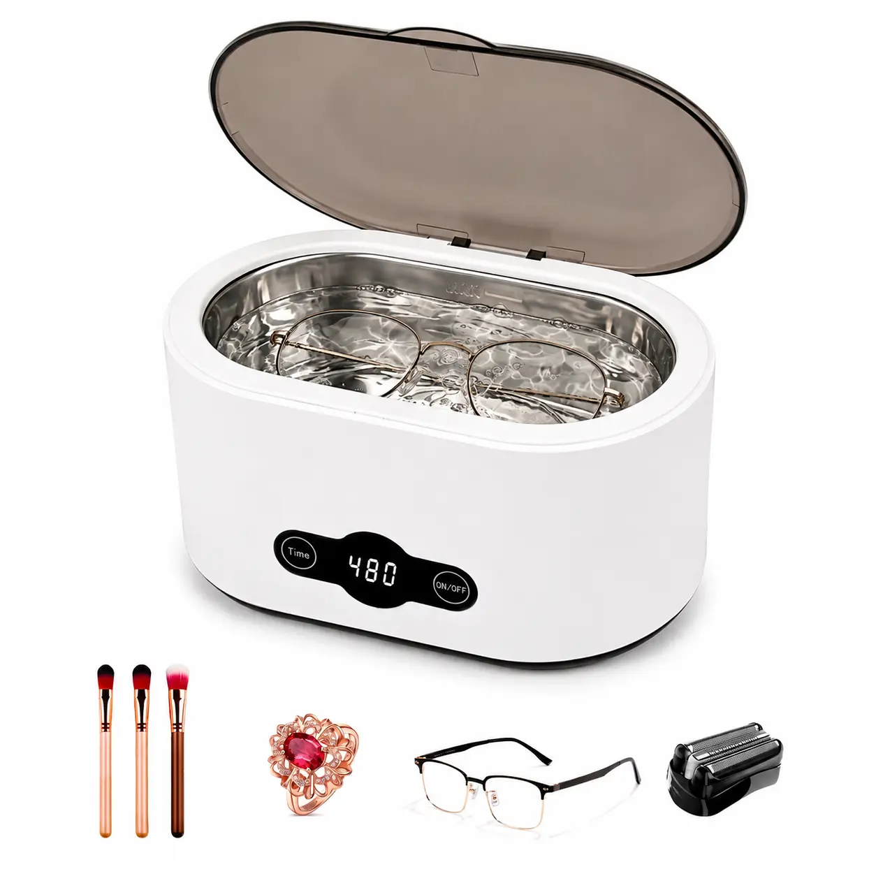 45KHz Ultrasonic Cleaner Machine for Jewelry, Rings, Necklaces & Glasses, 360° Deep Cleaning with Stainless Steel Tank,Christmas Gift,Birthday Gift