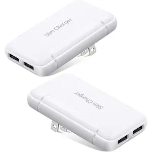 Flat USB Wall Charger - Slim USB Plug for Wall Outlet, Compatible with  16 15 14 Pro Max/13/12/11/Xr/Xs/X, Galaxy A03s/A13/A12/S22/S21/S20/10/9/8, Webcam - 2-Pack, White