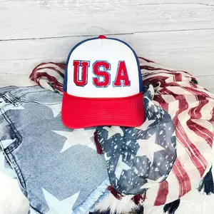 Blue Glitter with Red Chenille Embroidered Patch USA