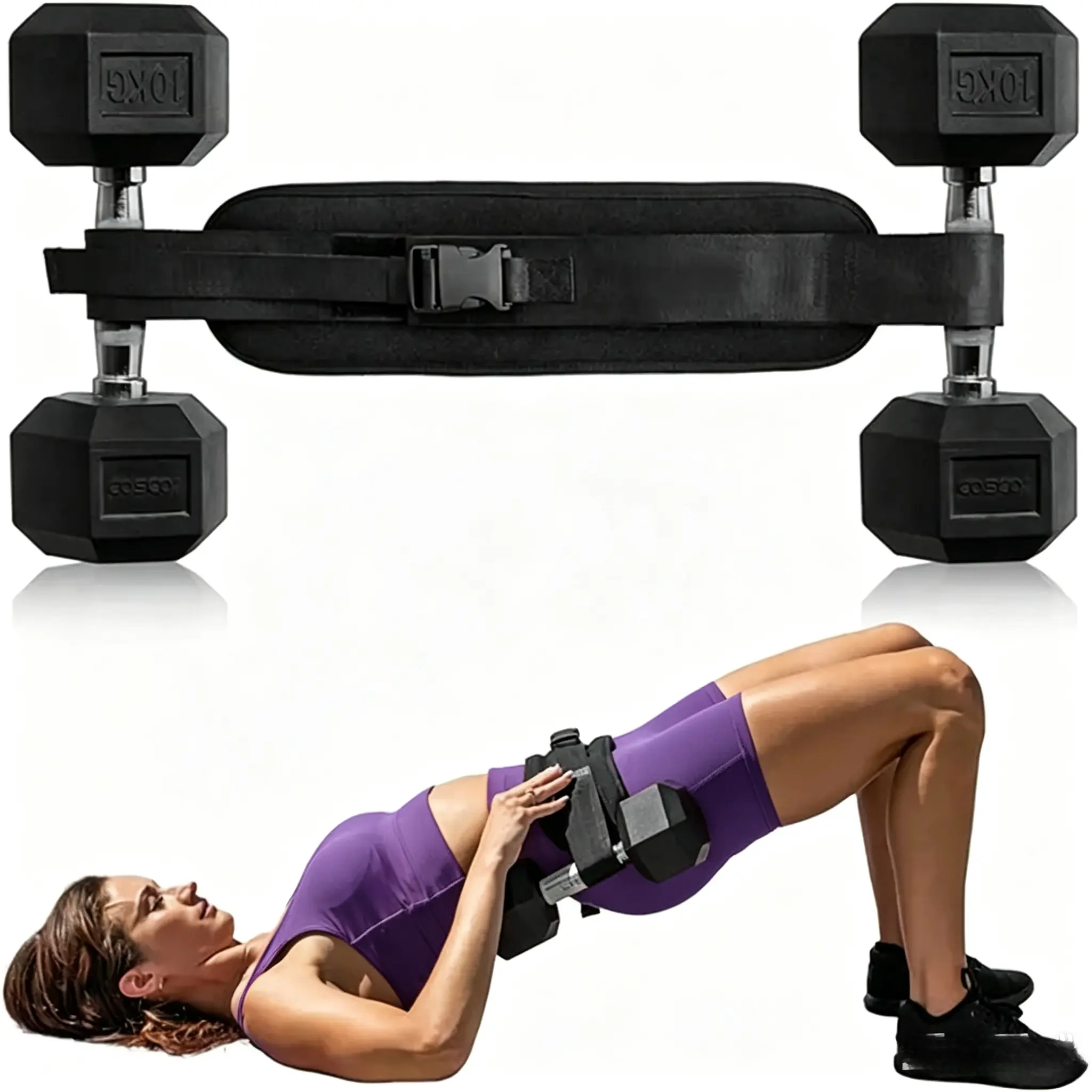 Adjustable Dumbbell Hip Thrust Belt with Extra Padding - Comfort Weight Lifting Belt for Home Lower Body Glute Training, Portable Fitness Equipment