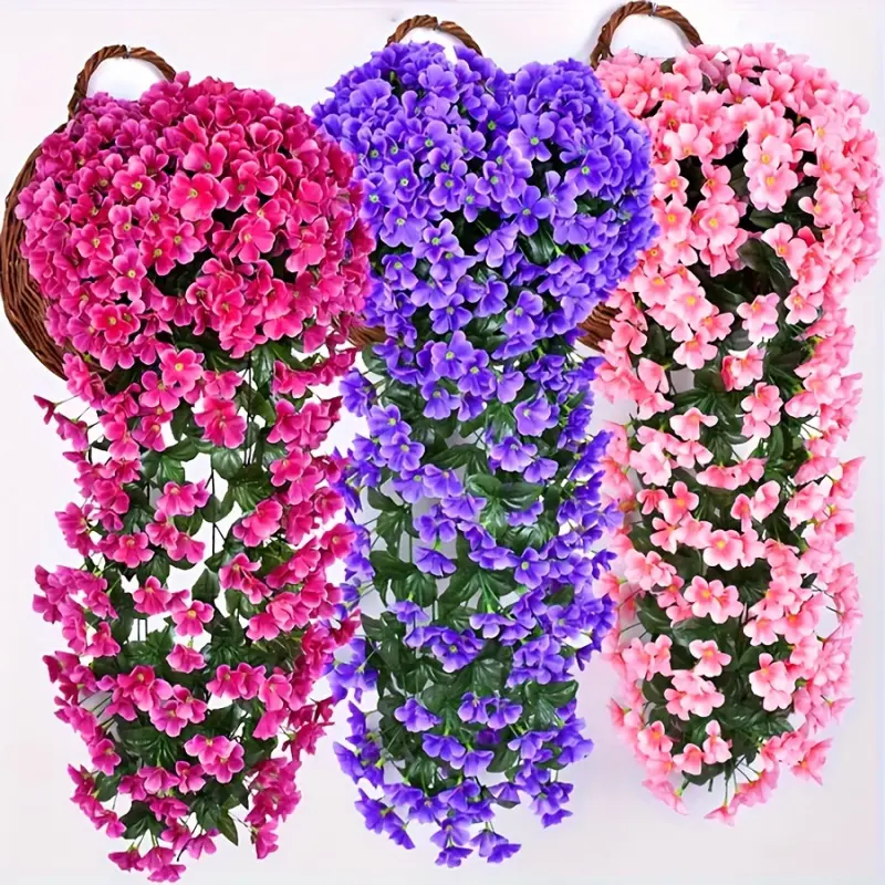 2-Pack Artificial Hanging Plants - Artificial Flower Set, Decorative Artificial Flowers, Pink, Purple Wisteria Artificial Flowers, Fake Wisteria Vines, Suitable for Outdoor, Holiday and Event Floral Decorations | Cascading Vine | Artificial Ivy