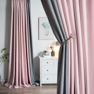 2pc Living Room Curtain Set, High-End Modern Patchwork Design, Cotton Linen Fabric, Noise Reduction Insulation Sunshade, Iron Ring Processing