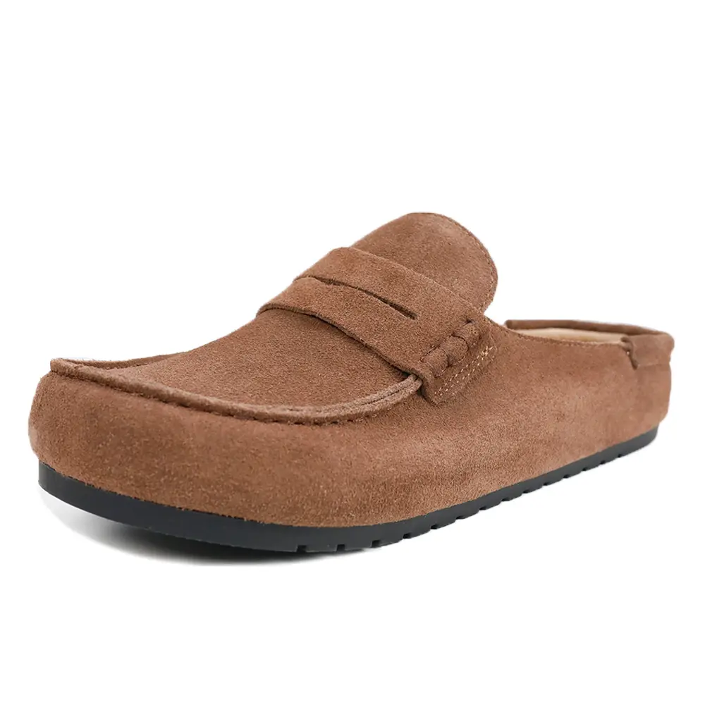 EVELLYHOOTD Men's Genuine Suede Naples Loafers Clogs Footwear - Comfort Footbed, Arch Support, Non-Slip TPR Outsole, Slip-On Mules Shoes, Suede Clogs Shoe, Casual Clogs, Soft Suede Clogs