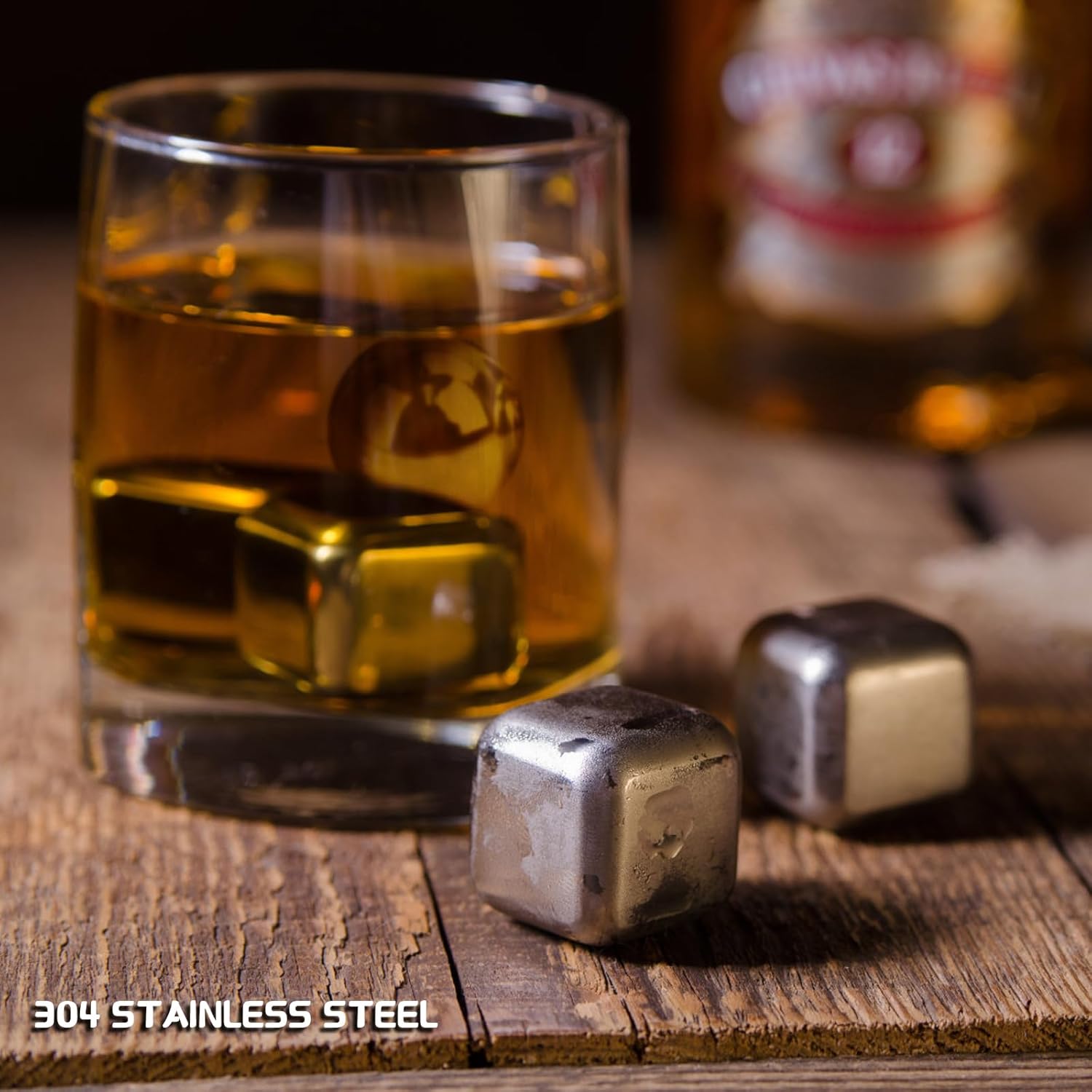 12 Pack Reusable Whiskey Stones 304 Stainless Steel Ice Cubes for Drinks Chill Without Diluting Whiskey Scotch Bourbon Gifts Drinkware 2.7 cm