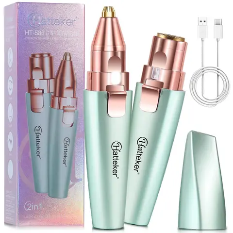 2 in 1 Electric Eyebrow Trimmer, 2pcs/set Portable Eyebrow Shaver with LED Light, USB Rechargeable Facial Hair Removal Tool for Women, Eyebrow Shaper