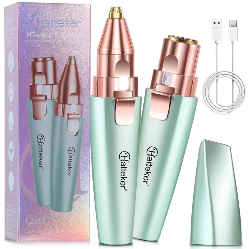 2 in 1 Electric Eyebrow Trimmer, 2pcs/set Portable Eyebrow Shaver with LED Light, USB Rechargeable Facial Hair Removal Tool for Women, Eyebrow Shaper