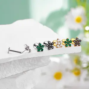 Oufer 16G Flower Threadless Push Pin Flat Back Cartilage Stud Earring Cubic Zirconia