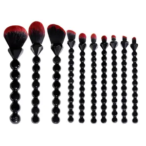 Unique Diamond and Pearl Design Makeup Brush Set, 10pcs Cute and Full Complete Powder, Concealer, Blush, Eye Shadow Cosmetic Brushes Kit (BLACK)