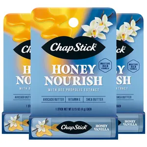 ChapStick Honey Nourish Vanilla, Single Packs (3 Count) – Honey Vanilla, Stocking Stuffers, .15 Oz Ea