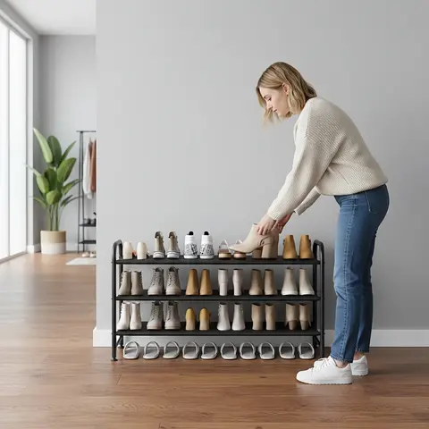 LINZINAR Rectangular Floor Standing Shoe Storage System - 2/3/4-Tier Adjustable Expandable Removable Shoe Rack with Adjustable Shelves, Thick Metal Corrosion-Resist Organizer with Foot Pads, Assembly Required for Small Apartments