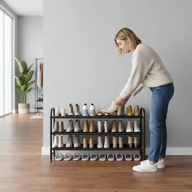 LINZINAR Rectangular Floor Standing Shoe Storage System - 2/3/4-Tier Adjustable Expandable Removable Shoe Rack with Adjustable Shelves, Thick Metal Corrosion-Resist Organizer with Foot Pads, Assembly Required for Small Apartments