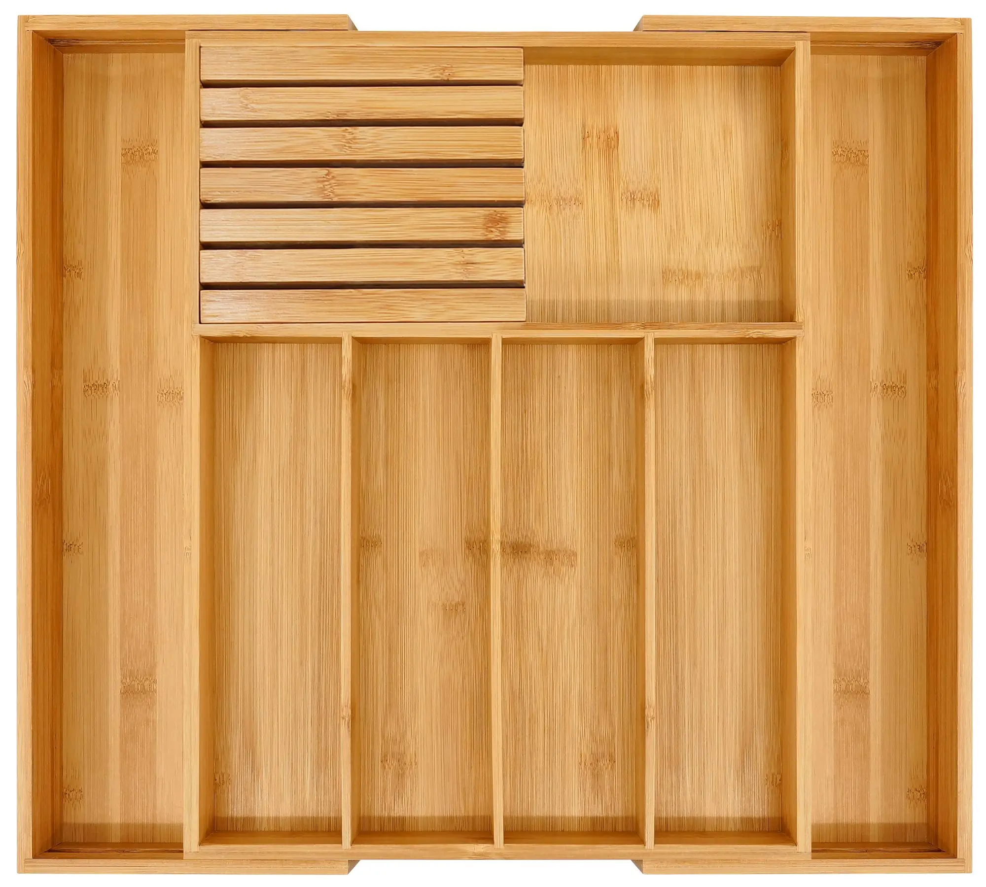 Bamboo Silverware Drawer Organizer Kitchen, Expandable Utensil Holder and Cutlery Tray with Divider, Flatware Storage and Removable Knife Block