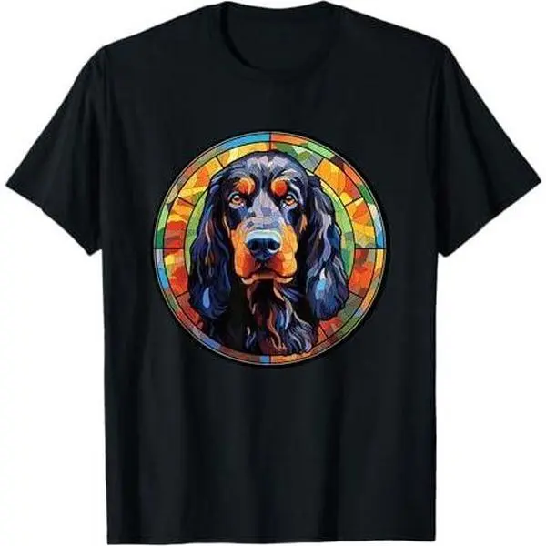 Gordon Setter Dog Stained Glass Leadlight Artistic Design T-Shirt