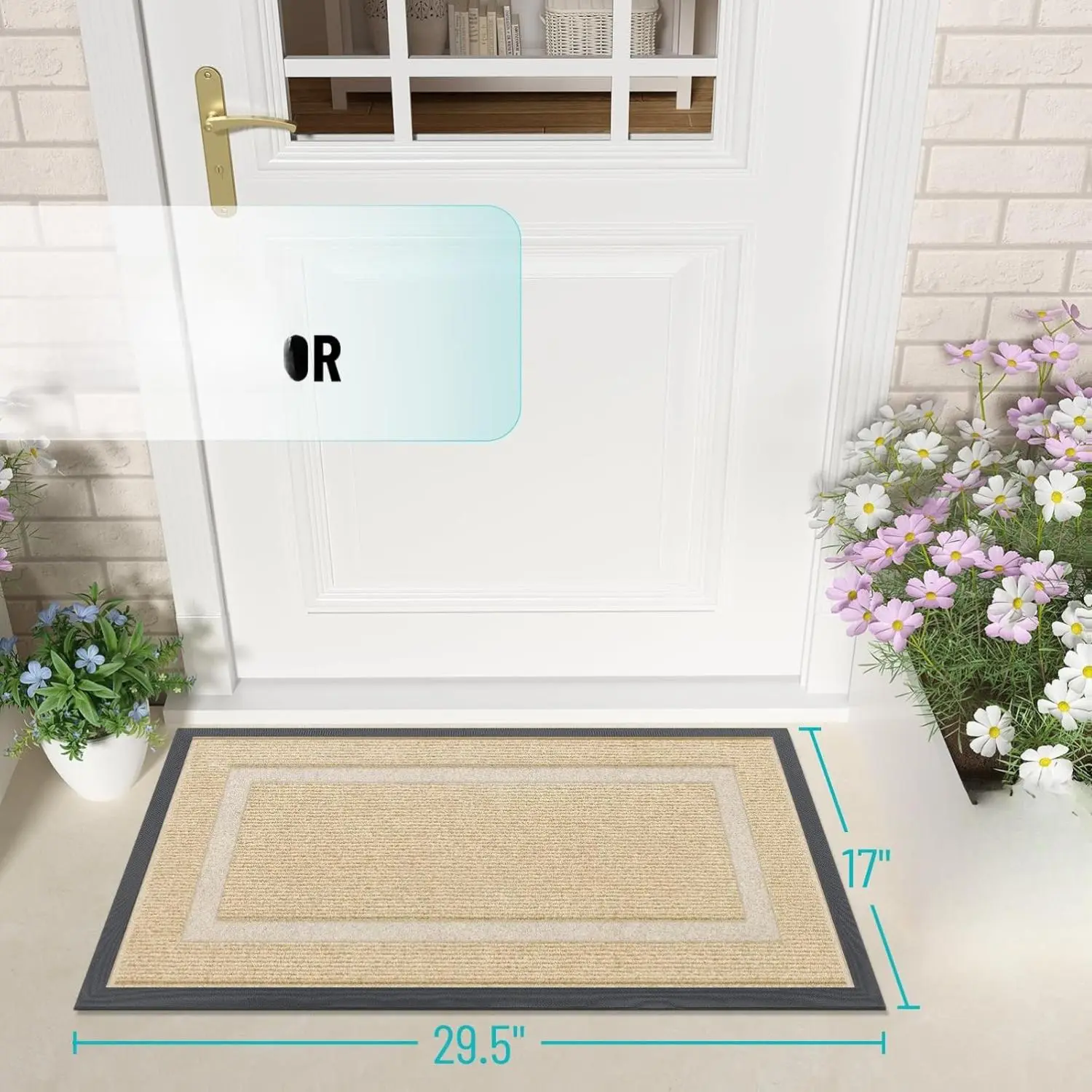 OLANLY Front Door Mat Indoor Outdoor Entrance, Waterproof All-Season, All-Weather Doormat, Sturdy Natural Rubber, Fade Resistant, Low Profile, Easy Clean Patio Porch Entryway Mat, 29.5x17, Beige