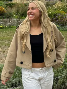 Cropped Trench Coat Women's Jacket Autumn Spring 2026 New In Coats & Jackets Office Commutes Double-Breasted Short Outerwears Minimalist Style Jacket