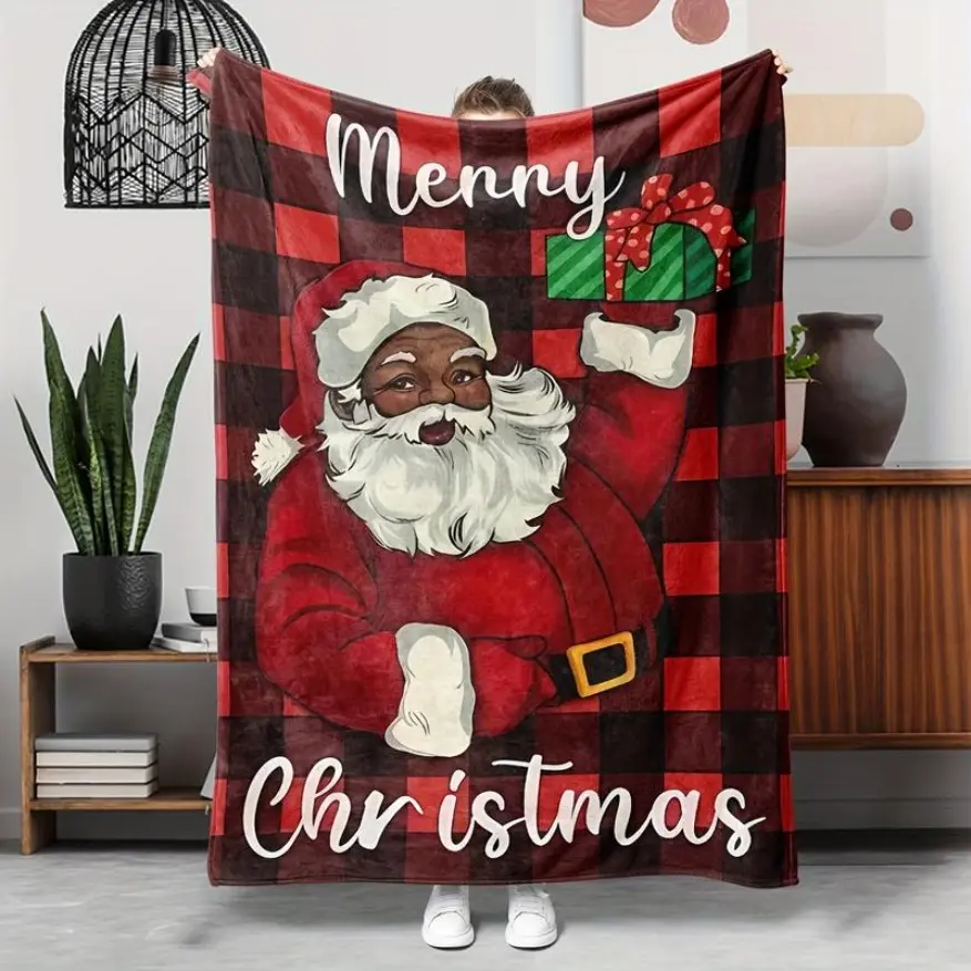 Black Santa Claus Blanket, African American Blanket, Winter Christmas Holiday Merry Christmas Blanket, Comfortable Warm Lightweight Soft Plush Flannel Sofa Blanket10
