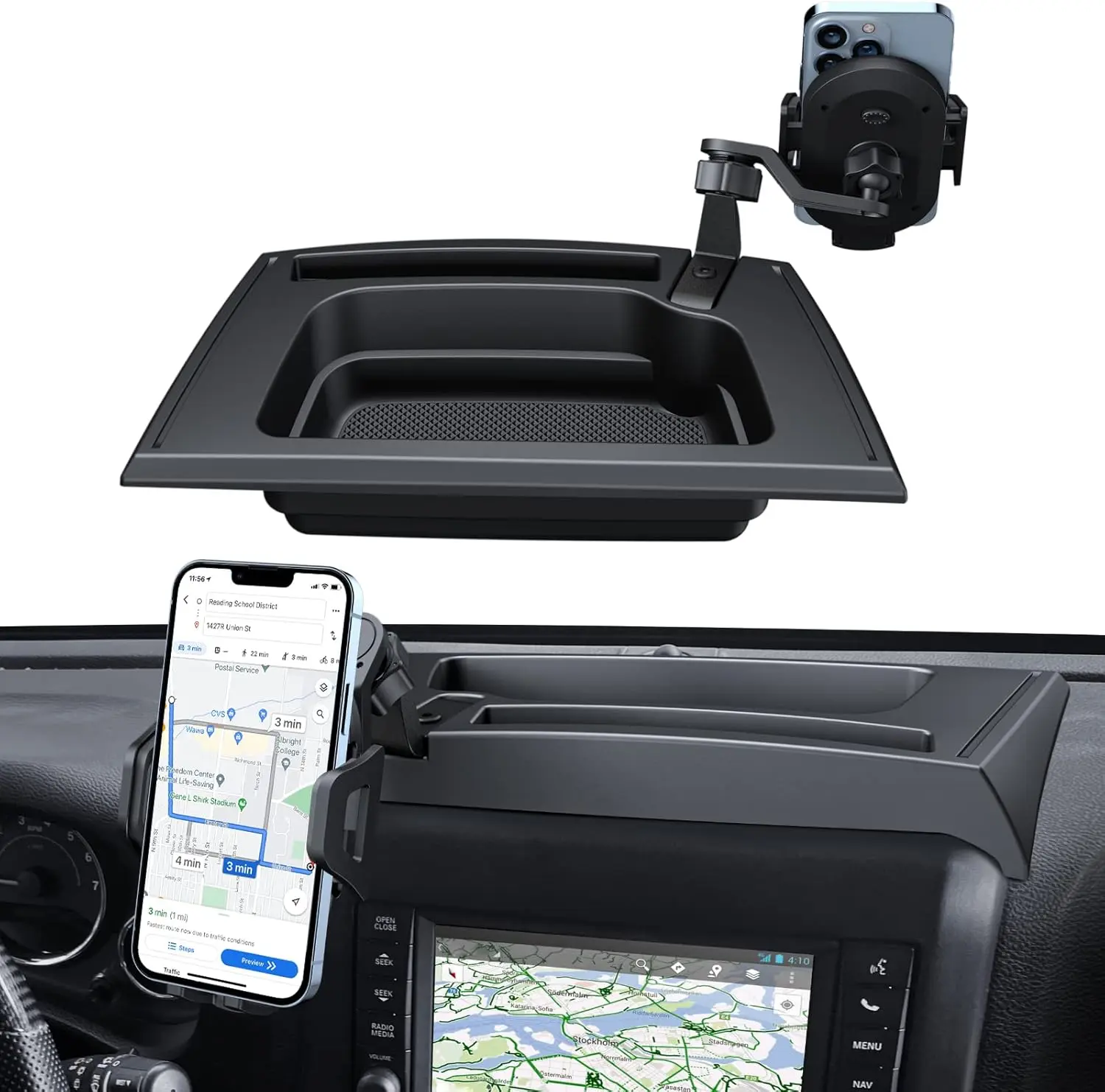 [SummerFinds] Kaishengyuan Upgraded Phone Mount for 2011-2017 Jeep Wrangler JK JKU, Multi-Mount Phone Holder Dash Tray Storage Box System Kit with Extension Arm Metal Rod Car Accessories Dashboard