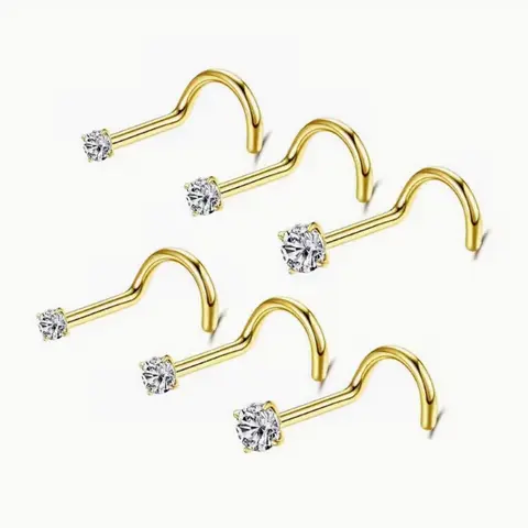 6pcs Sets Nose Ring Stud 20g 2-3mm Round Nose Stud Piercing Jewelry S Shaped Screw