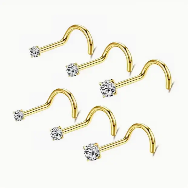 6pcs Sets Nose Ring Stud 20g 2-3mm Round Nose Stud Piercing Jewelry S Shaped Screw