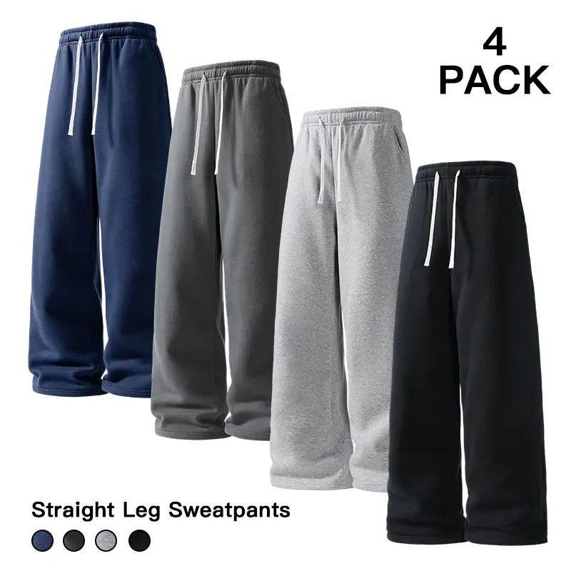 Multi-color Straight Leg Sweatpants 4 Pack Men Drawstring Waist Basic Streetwear Daily Outfit Trousers