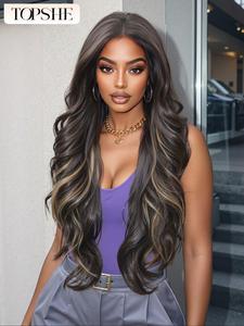 topshe hd lace frontal hairpiece, pre-cut 13x6, body wave 180% density wig, balayage adjustable strap, soft & affordable