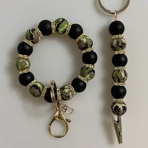 Army Beaded Wristlet Keychain and Clip