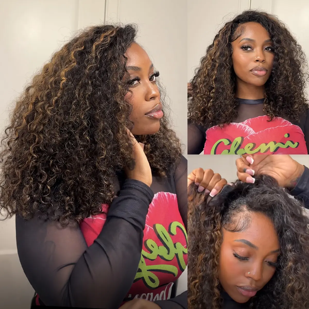 [3 IN 1 HALF WIG] Wavymy Water Wave Burmese Curly Half Wig 220% Density Highlight&Natural Black Seamless Flip Over Wig Beginner Friendly No Lace No Glue 100% Human Hair #SummerVibes #DealsForYouDays#weeklydeals