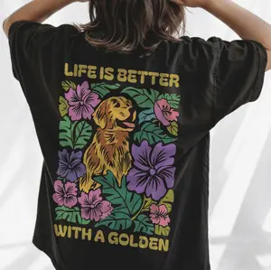 Golden Retriever Shirt, Life is Better with a Golden Dog T-Shirt, Floral Dog Lover Tee, Cute Gift for Pet Moms