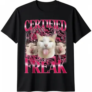 100% Cotton Certified Freak Eat Cement Cursed Cat Funny Cat Meme T-Shirt