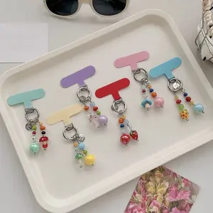 Color dopamine mushroom strawberry round bead mobile phone chain high value beaded lanyard wrist strap chain Phone Charms