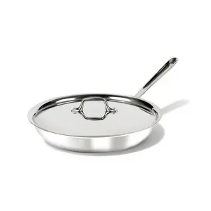 All-Clad D3 3-Ply Stainless Steel Fry Pan with Lid 10 Inch, Induction Compatible, Oven Broiler Safe 600F, Fast and Even Heat, Pots and Pans, Cooking Skillet Cookware, Stainless Steel